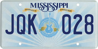 MS license plate JQK028