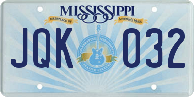 MS license plate JQK032