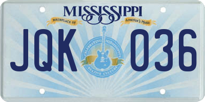 MS license plate JQK036