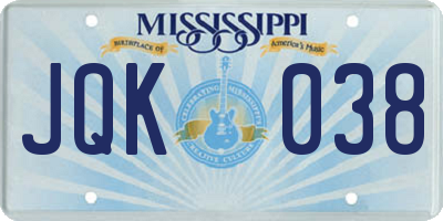 MS license plate JQK038