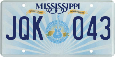 MS license plate JQK043