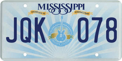 MS license plate JQK078