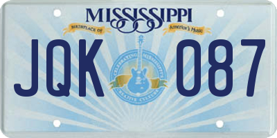 MS license plate JQK087