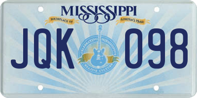 MS license plate JQK098