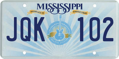 MS license plate JQK102