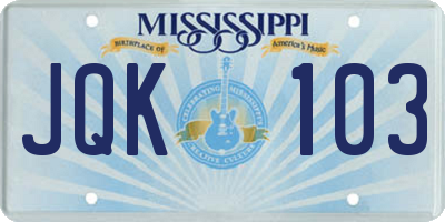 MS license plate JQK103