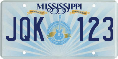 MS license plate JQK123