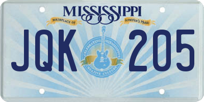 MS license plate JQK205