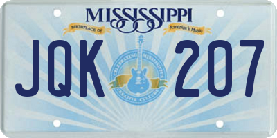 MS license plate JQK207