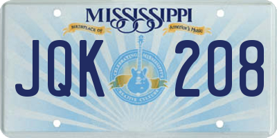 MS license plate JQK208