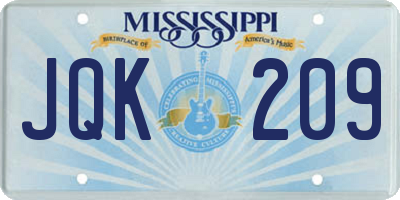 MS license plate JQK209