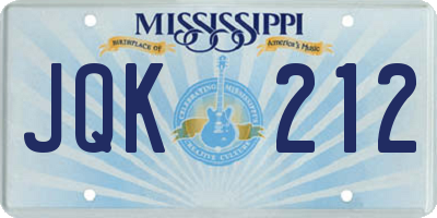 MS license plate JQK212