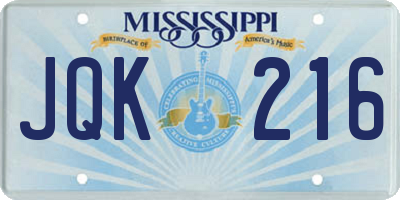 MS license plate JQK216