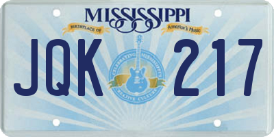 MS license plate JQK217