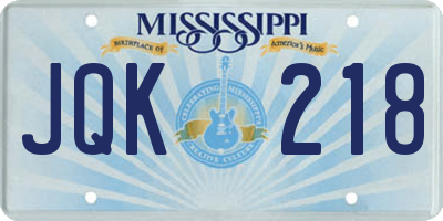 MS license plate JQK218
