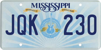 MS license plate JQK230
