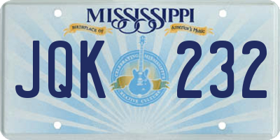 MS license plate JQK232