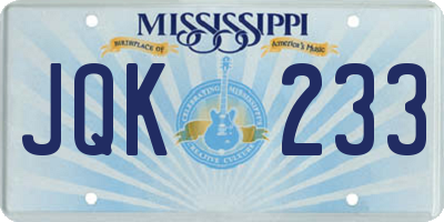 MS license plate JQK233