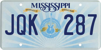 MS license plate JQK287