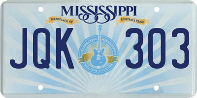 MS license plate JQK303