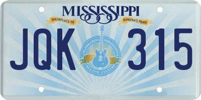 MS license plate JQK315
