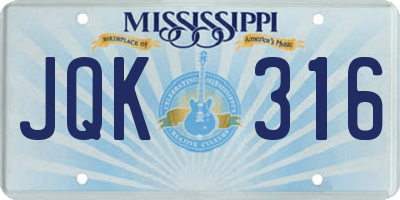 MS license plate JQK316