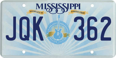 MS license plate JQK362