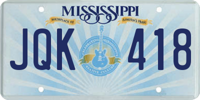 MS license plate JQK418