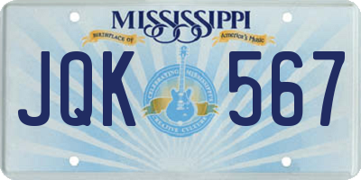 MS license plate JQK567