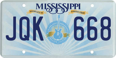 MS license plate JQK668
