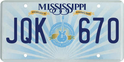 MS license plate JQK670