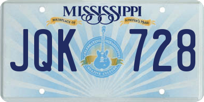 MS license plate JQK728