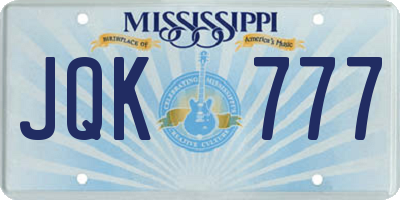 MS license plate JQK777