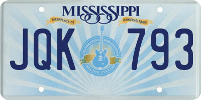 MS license plate JQK793