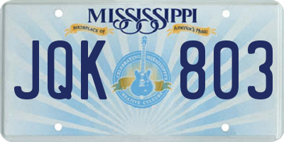 MS license plate JQK803
