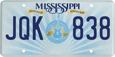MS license plate JQK838