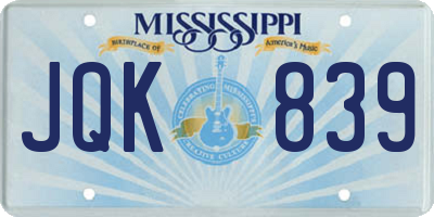 MS license plate JQK839
