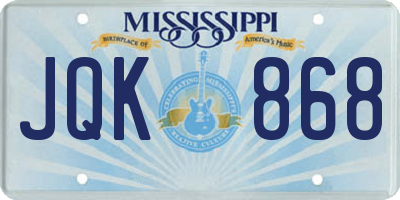 MS license plate JQK868