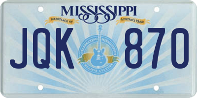 MS license plate JQK870