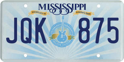 MS license plate JQK875