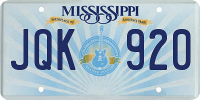 MS license plate JQK920