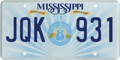 MS license plate JQK931