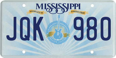 MS license plate JQK980