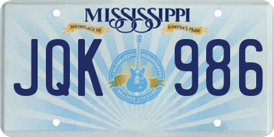 MS license plate JQK986