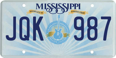 MS license plate JQK987