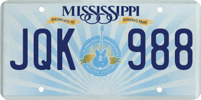MS license plate JQK988