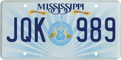 MS license plate JQK989