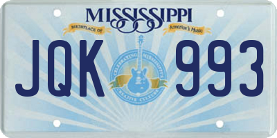 MS license plate JQK993