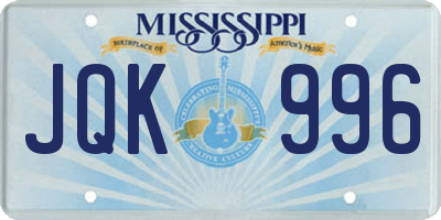 MS license plate JQK996