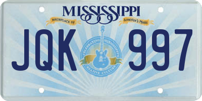 MS license plate JQK997
